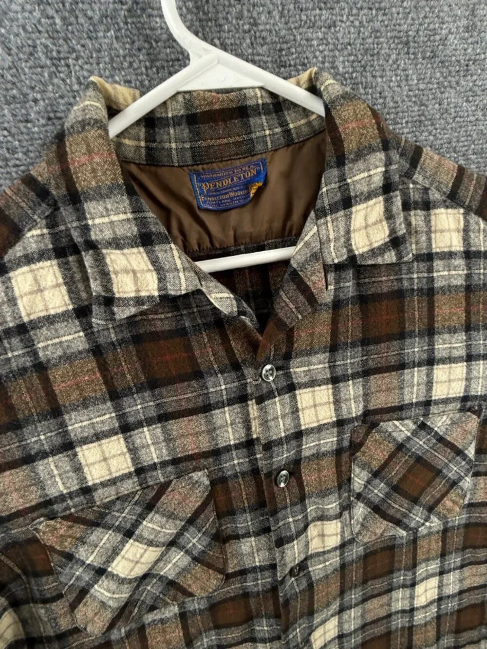 VTG Pendleton Virgin Wool Button Up Shirt Large Plaid Brown 60s 70s Soft Adult